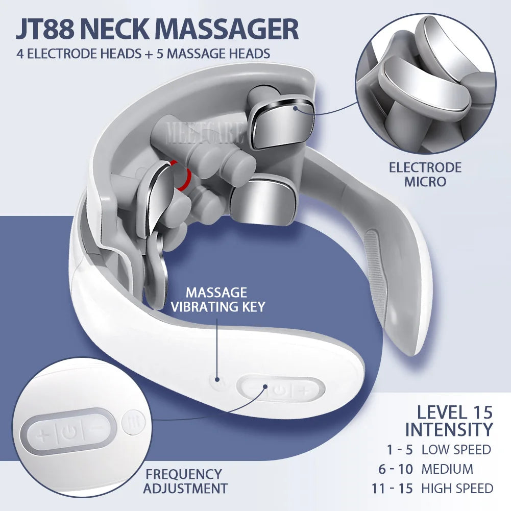 Smart Electric Neck and Back Massager, Rechargeable TENS, Hot Compression Massage, Cervical Vertebra Relaxation, Pain Kneading Therapy