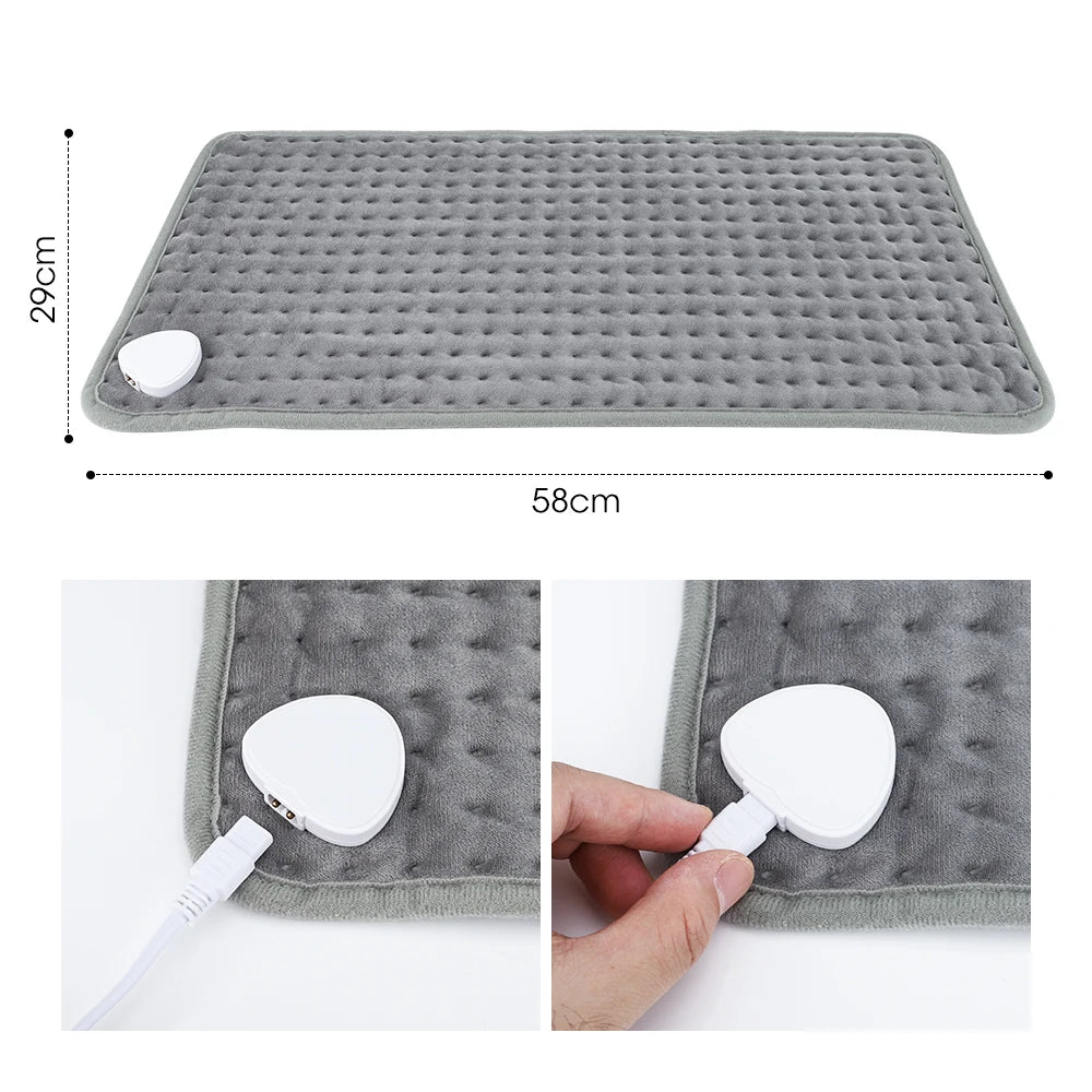 Coussin Chauffant Électrique 60x30cm — 10 Niveaux 30-70°C, Minuterie & Micro-Velours Lavable