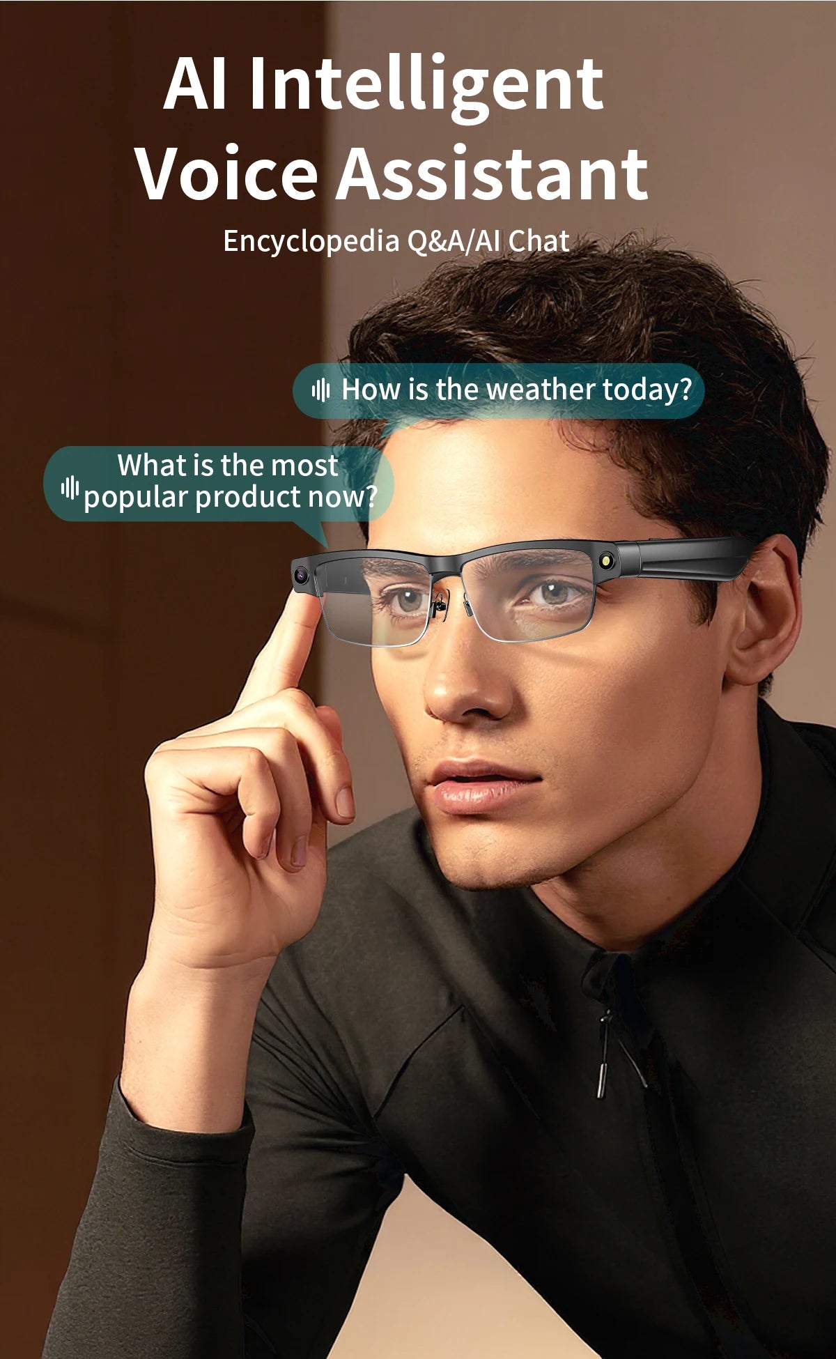 LIGE 800W HD Camera Smart Glasses 1200P HD Video Recording Chat Translation Voice Control Calling Sunglasses Color-Changing Lenses