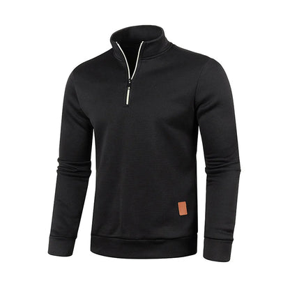 Pull à col roulé avec fermeture éclair pour homme, sweat-shirt d'extérieur, pull à demi-fermeture éclair, vêtements solides, PVD, printemps, automne