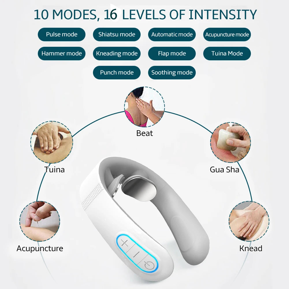 Smart Electric Neck and Back Massager, Rechargeable TENS, Hot Compression Massage, Cervical Vertebra Relaxation, Pain Kneading Therapy