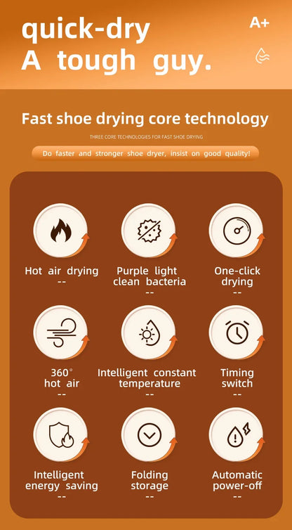 Sèche-Chaussures Intelligent 150W — Minuterie, Séchage Rapide, Désodorisant & Stérilisant