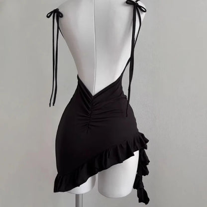 Mini Robe Noire Sexy — Dos Nu, Sans Bretelles, Lacets, Ligne A, Club & Soirée | TechNova X