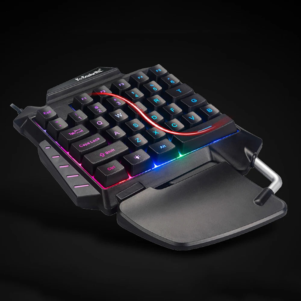 Clavier Gaming Une Main — LED RGB, Ergonomique, 35 Touches, Filaire USB | TechNova X