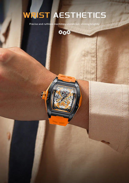 Montre Mécanique Automatique Homme LIGE — Squelette Tourbillon, Boîtier Carré, Étanche 3 ATM, 4 Coloris | TechNova X