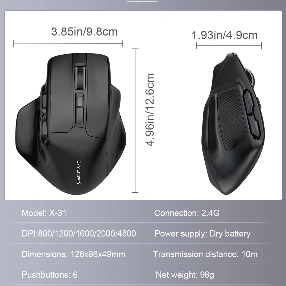 E-YOOSO X-31 USB 2.4G souris de jeu sans fil grande pour grandes mains PAW3212 4800 DPI 5 boutons pour souris gamer ordinateur portable PC