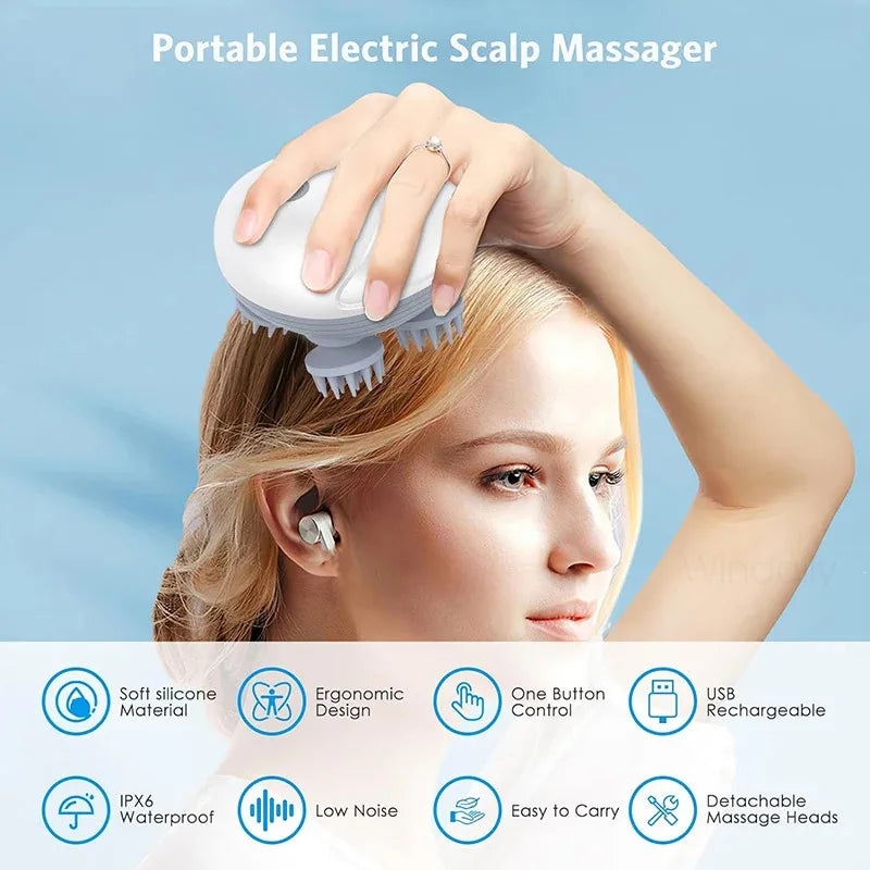 Masseur Électrique Cuir Chevelu Windaily — 4 Têtes, 3 Modes, IPX6 & Rechargeable