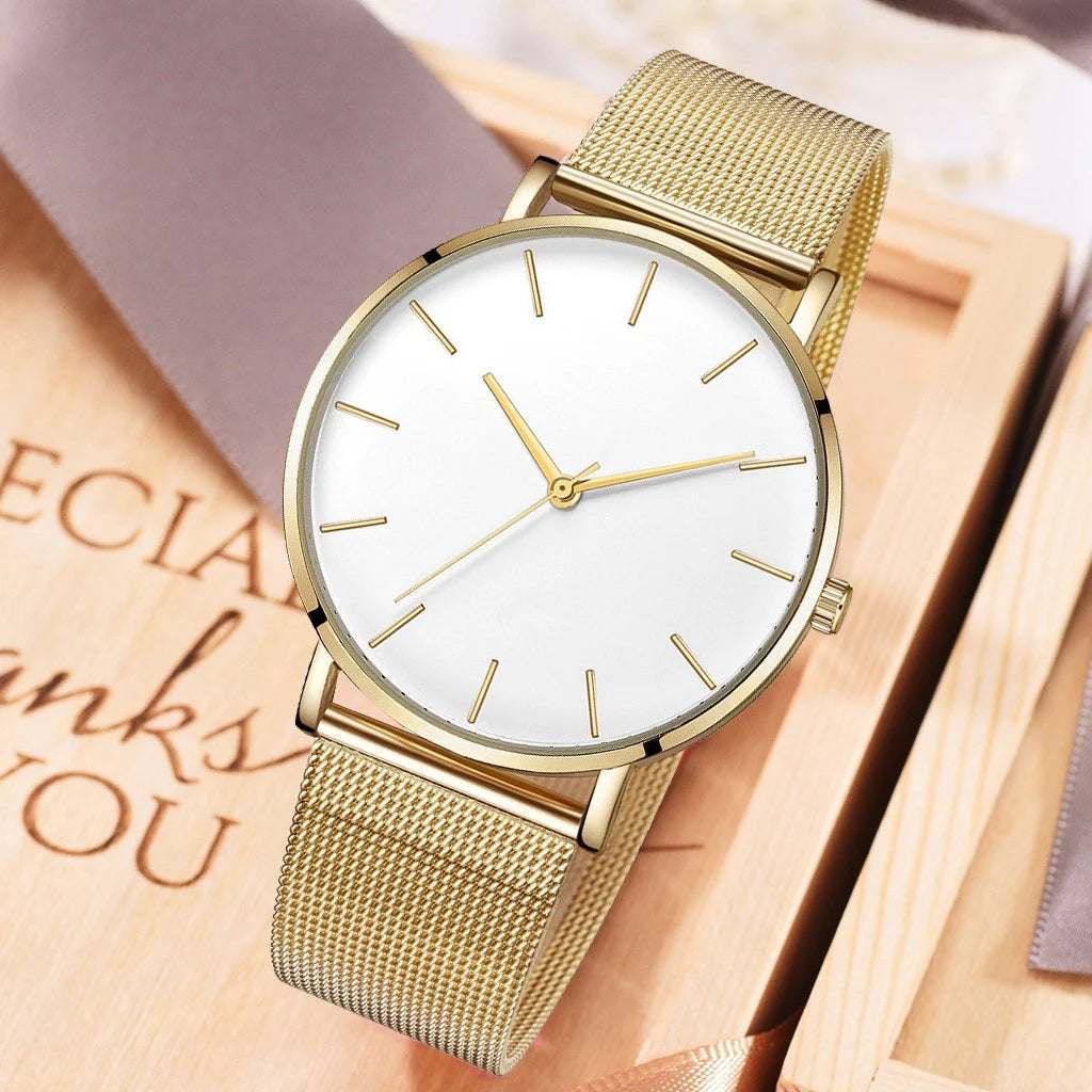 Montre Quartz Fashion TINUORA — Bracelet Acier Inox, Cadran 38mm, Style Luxe Casual, 17 Coloris