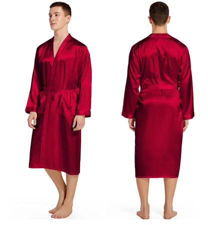 Kimono Peignoir Satin Homme — Robe de Chambre Ample Col en V