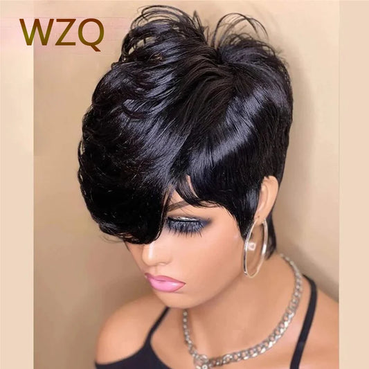 Perruques de cheveux humains droites coupe lutin pour femmes perruque Bob courte couleur naturelle accessoires de cheveux humains perruque sans colle prêt à porter vente
