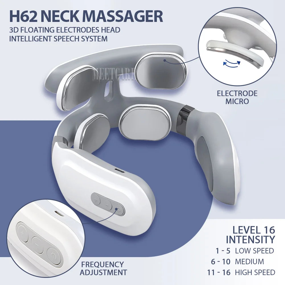 Smart Electric Neck and Back Massager, Rechargeable TENS, Hot Compression Massage, Cervical Vertebra Relaxation, Pain Kneading Therapy