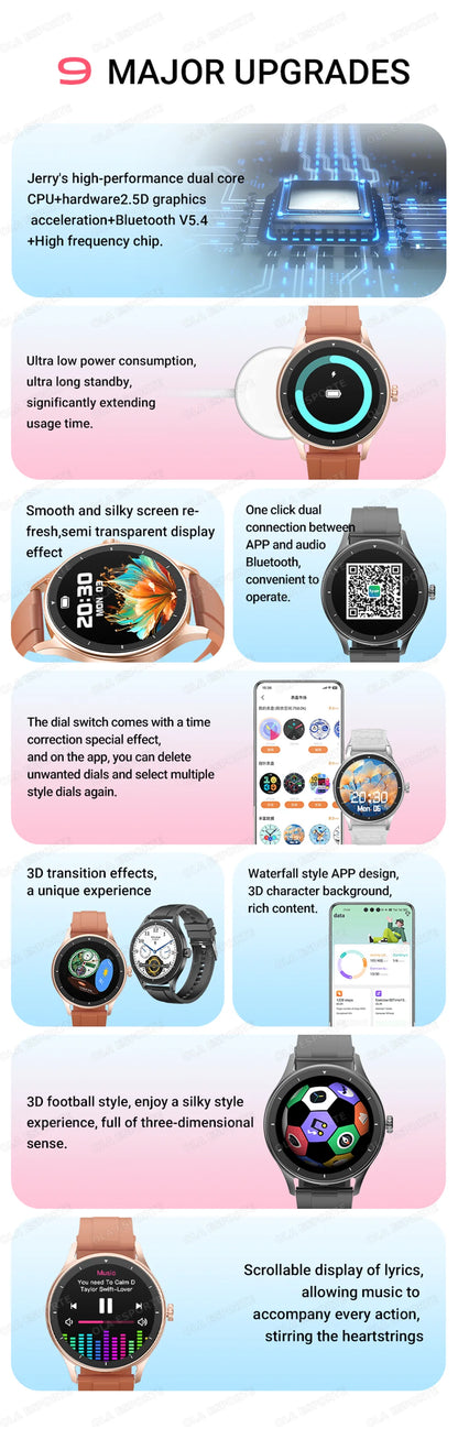 Montre Connectée Ola Esporte — OLED 1,44", BT 5.2, Suivi Santé Complet, Appels Bluetooth, Assistant Vocal, 5 Jours, 7 Styles | TechNova X