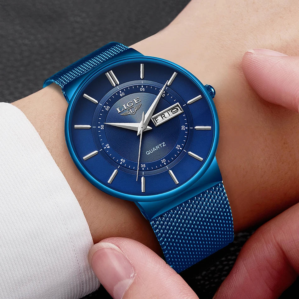 Montre Homme LIGE 9949 — Quartz Ultra-Fine, Bracelet Acier Inox, Date & Semaine, 3 ATM