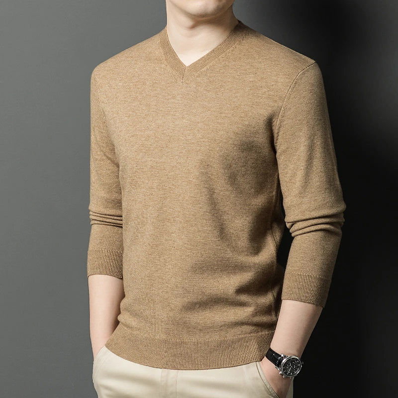 Nouveaux pulls hommes col en V basique couleur unie chandails col rond élastique pulls chaud automne tricoté surdimensionné pull hommes