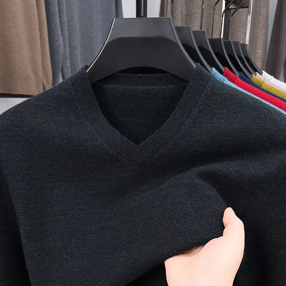 Nouveaux pulls hommes col en V basique couleur unie chandails col rond élastique pulls chaud automne tricoté surdimensionné pull hommes