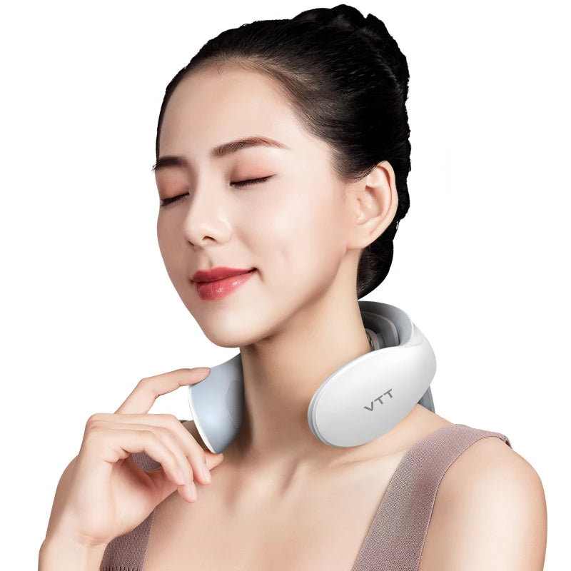 Electric Neck Massager with Heat, Cordless Shoulder Cervical Pain Relief, Portable Muscle Massage