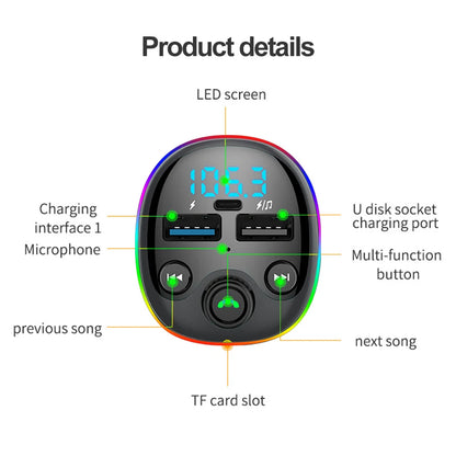 PD 18W transmetteur FM sans fil Bluetooth 5.0 Kit mains libres pour voiture double USB chargeur rapide modulateur Radio lecteur MP3 Support carte TF