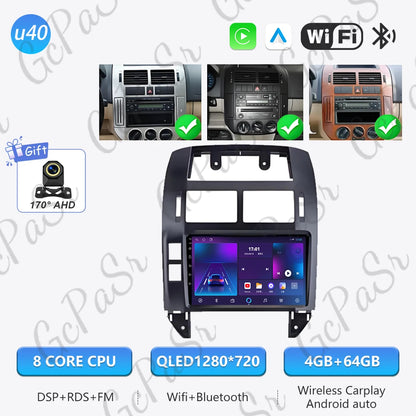 Autoradio Android 16 pour Volkswagen VW Polo MK4 6Q 9N 9N3 2004-2009 Lecteur multimédia Stéréo auto WiFi Navigation autoradio 4G