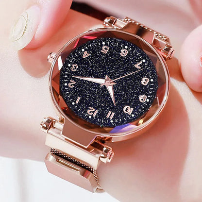 Montre Quartz Femme MOONBIFFY — Cadran Ciel Étoilé 36 mm, Bracelet Maille Alliage, Chiffres Arabes, 5 Styles | TechNova X