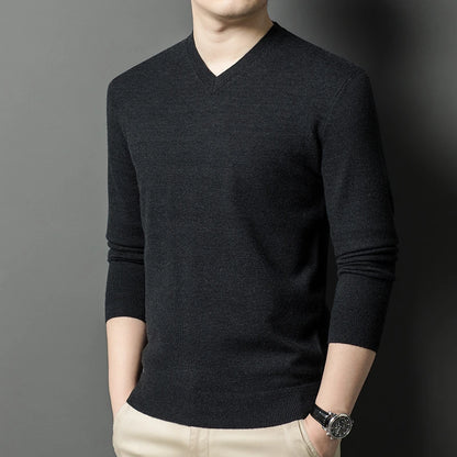 Nouveaux pulls hommes col en V basique couleur unie chandails col rond élastique pulls chaud automne tricoté surdimensionné pull hommes