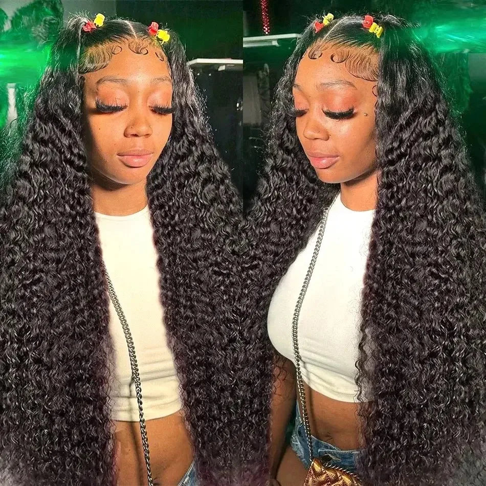 Perruque Lace Front Wig synthétique transparente, Deep Wave, douce, 13x4x1, pre-plucked, nœuds décolorés, sans colle, pour femmes noires, Cosplay, fête quotidienne