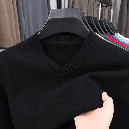 Nouveaux pulls hommes col en V basique couleur unie chandails col rond élastique pulls chaud automne tricoté surdimensionné pull hommes