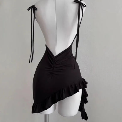 Mini Robe Noire Sexy — Dos Nu, Sans Bretelles, Lacets, Ligne A, Club & Soirée | TechNova X
