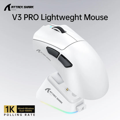 Souris de jeu sans fil Attack Shark V3 PRO, tri-mode 2.4G/BT/filaire, ultra-légère, PAW3311, 26000 DPI