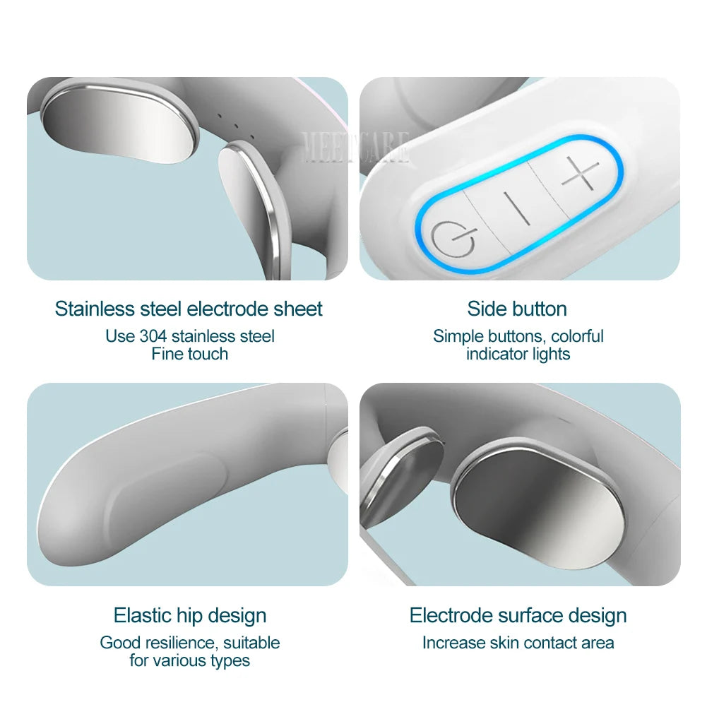 Smart Electric Neck and Back Massager, Rechargeable TENS, Hot Compression Massage, Cervical Vertebra Relaxation, Pain Kneading Therapy