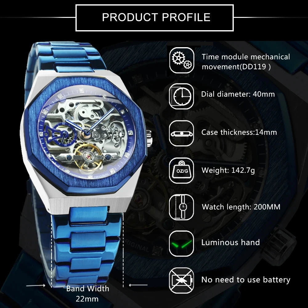 Montre Mécanique Automatique Homme FORSINING FS100 — Squelette Lumineux, Acier Inoxydable, Verre Hardlex, 6 Coloris | TechNova X