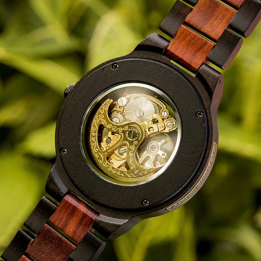 Montre Mécanique en Bois Homme BOBO BIRD — Squelette Lumineux, Étanche 3 ATM, Gravure Personnalisée, 6 Modèles | TechNova X