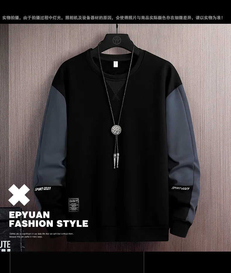 Sweat-shirt Col Rond Homme — Coupe Ample | Motif Patchwork | Sans Capuche | 4 Saisons | 3 Coloris | Asian M à 5XL