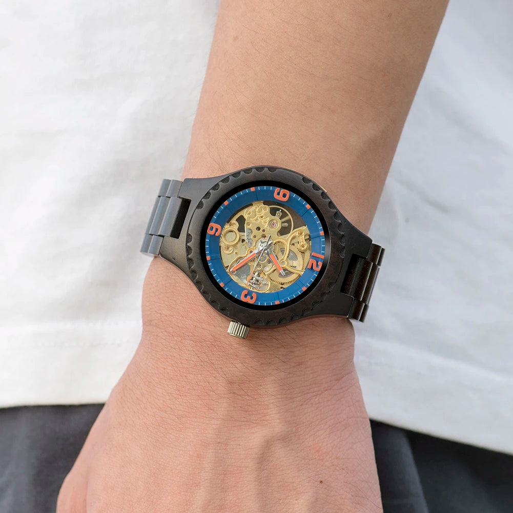 Montre Mécanique en Bois Homme BOBO BIRD — Squelette Lumineux, Étanche 3 ATM, Gravure Personnalisée, 6 Modèles | TechNova X