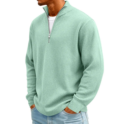Sweat Col Polo Homme — Manches Longues, Fermeture Éclair, Coupe Ample | Automne-Hiver