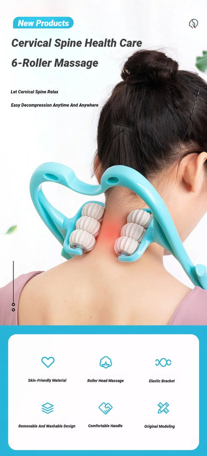Manual massager for the spine, neck, shoulders, and back, handheld kneading massage device for at-home relaxation