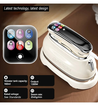 Fer à Vapeur Portable 2-en-1 IA — Défroisseur Intelligent Tactile, 6 Modes & Chauffe en 20s