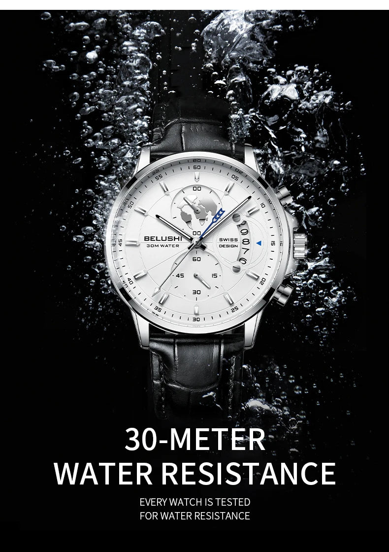 Montre Homme CHENXI B-576 — Chronographe Quartz, Bracelet Cuir, Aiguilles Lumineuses