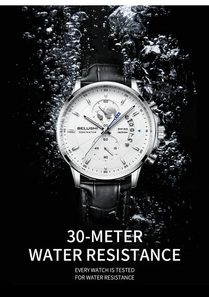 Montre Homme CHENXI B-576 — Chronographe Quartz, Bracelet Cuir, Aiguilles Lumineuses