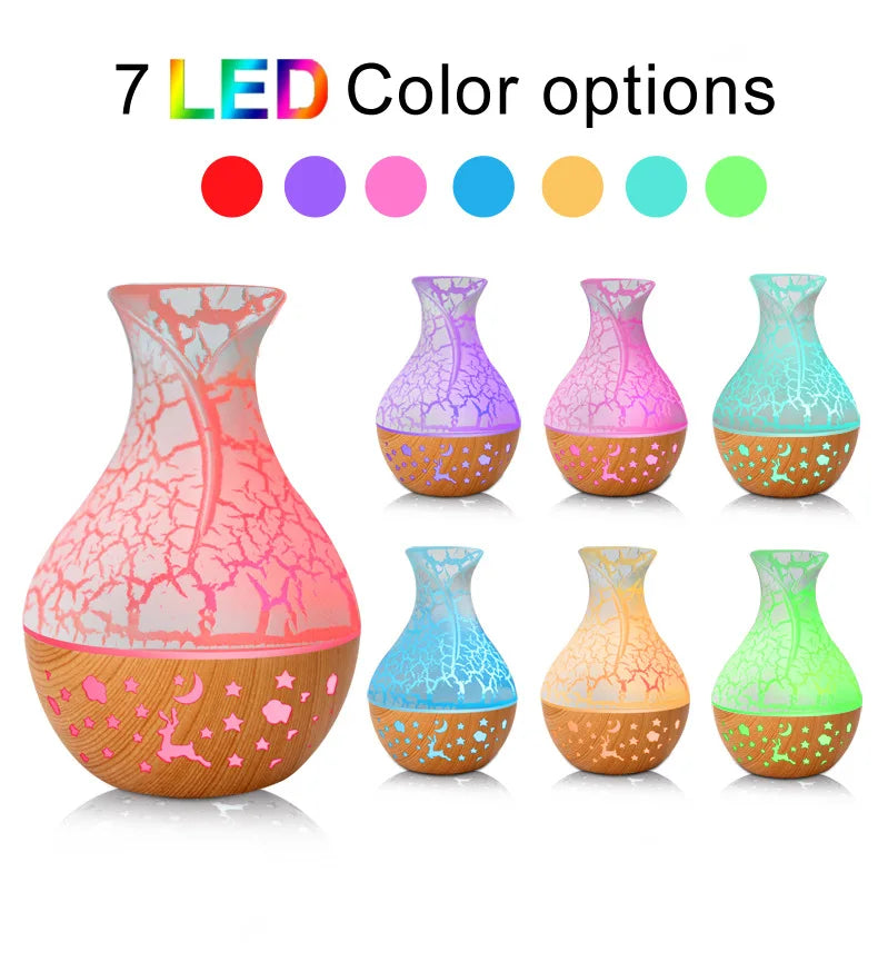 Mini Humidificateur Vase Design Bois 150ml — LED 7 Couleurs, Aromathérapie & USB 5V