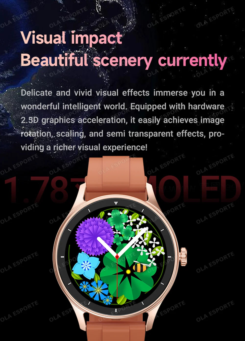 Montre Connectée Ola Esporte — OLED 1,44", BT 5.2, Suivi Santé Complet, Appels Bluetooth, Assistant Vocal, 5 Jours, 7 Styles | TechNova X