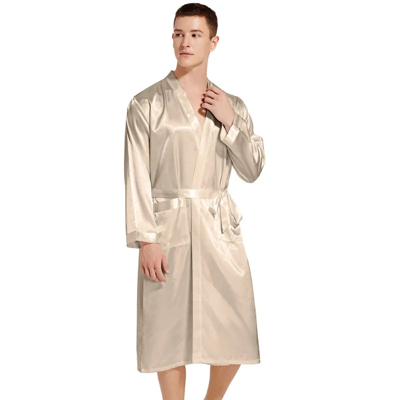 Kimono Peignoir Satin Homme — Robe de Chambre Ample Col en V