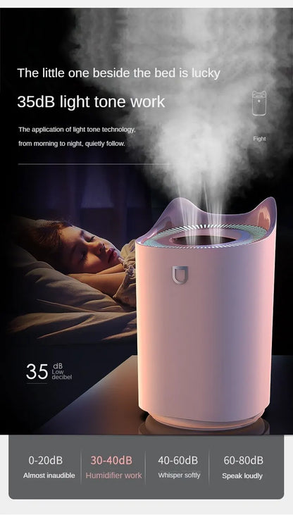 Humidificateur Double Buse 3000ml — Aromathérapie Ultrasonique, LED Ambiance & Multi-Vitesses