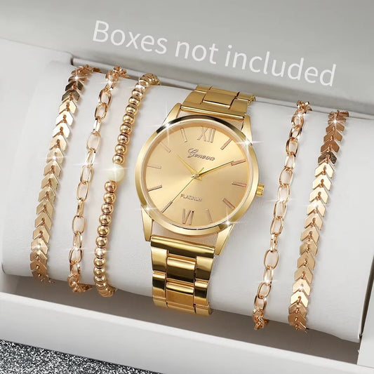 Lot de 6 Montres Femme Quartz — Bracelet Acier Doré, Cadran Minimaliste, Style Fashion Casual