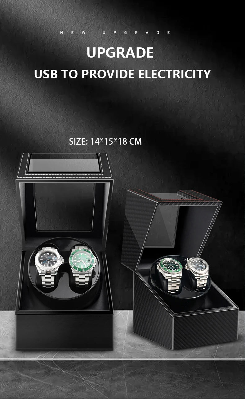 Remontoir de Montre IBBETON — Fibre de Carbone & Bois, Moteur Mabuchi Silencieux, LED