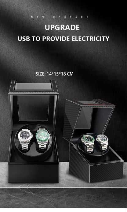 Remontoir de Montre IBBETON — Fibre de Carbone & Bois, Moteur Mabuchi Silencieux, LED