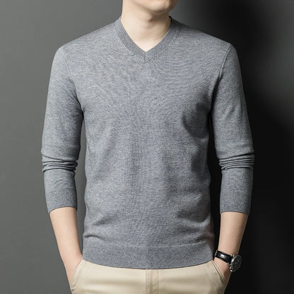 Nouveaux pulls hommes col en V basique couleur unie chandails col rond élastique pulls chaud automne tricoté surdimensionné pull hommes