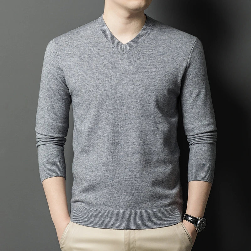 Pull Homme Col en V — Tricoté Surdimensionné | Couleur Unie | Chaud & Confortable | 7 Coloris | M–4XL