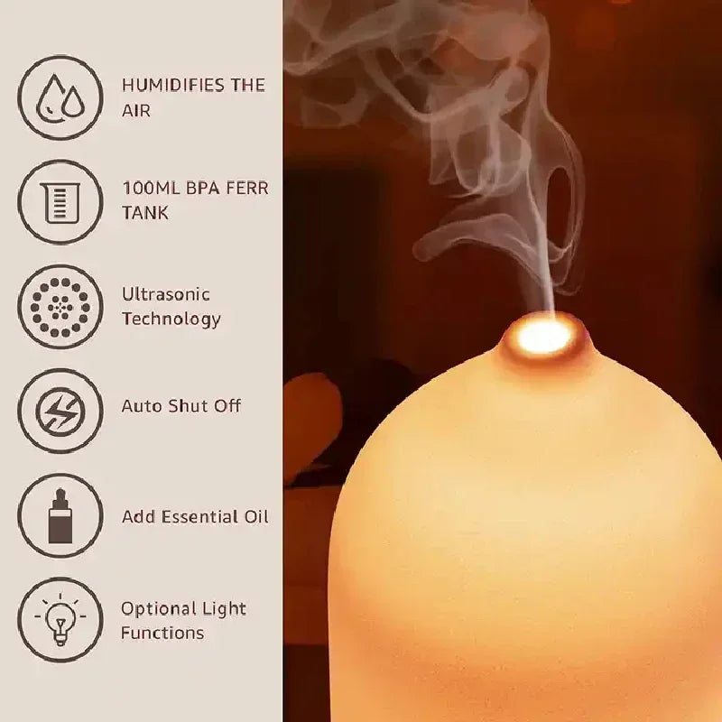 Diffuseur Aromathérapie Céramique 100ml — Ultrasonique, Minuterie 1H/2H & Veilleuse LED 7 Couleurs