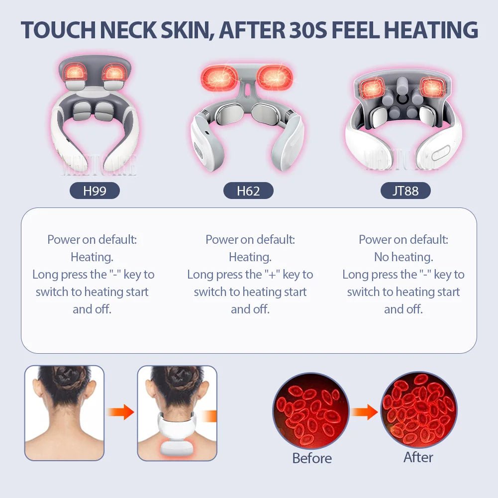 Smart Electric Neck and Back Massager, Rechargeable TENS, Hot Compression Massage, Cervical Vertebra Relaxation, Pain Kneading Therapy