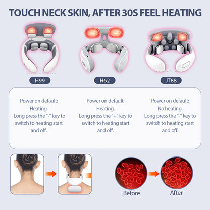 Smart Electric Neck and Back Massager, Rechargeable TENS, Hot Compression Massage, Cervical Vertebra Relaxation, Pain Kneading Therapy